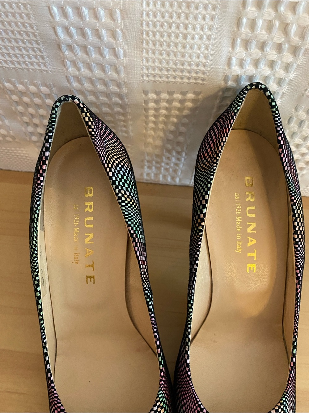 Vintage 90s optical illusion checkerboard heels by Brunate Italian leather - Picture 3 of 10